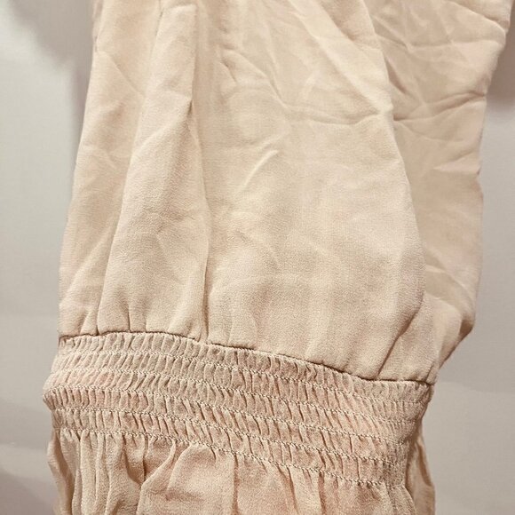 Ted Baker Silk Nude Pink Ruffle Puff Short Sleeve Semi Sheer Drop Waist Blouse - Picture 6 of 8